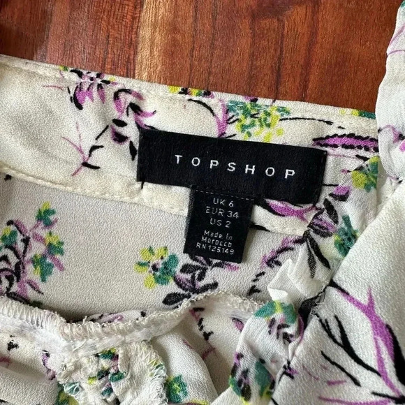 TOPSHOP US 2 Light Yellow Crop Top Ruffle Strap Tank Purple Floral Vine - Picture 3 of 7